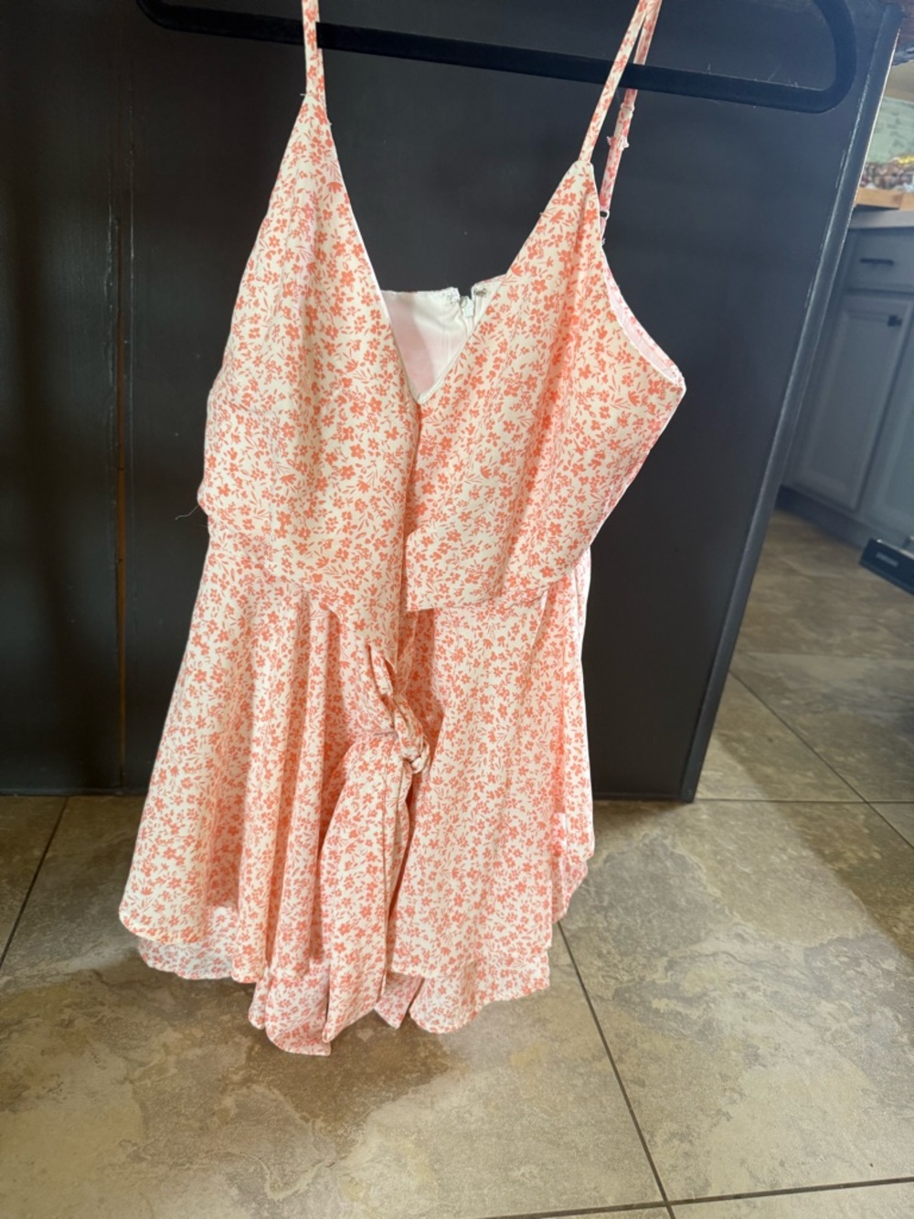 Blue Rain Peach Floral Spaghetti Strap Dress